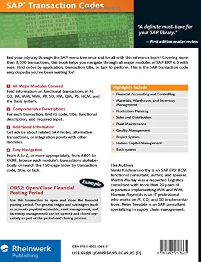 Amazon.com: SAP Transaction Codes: Your Quick Reference to T-Codes